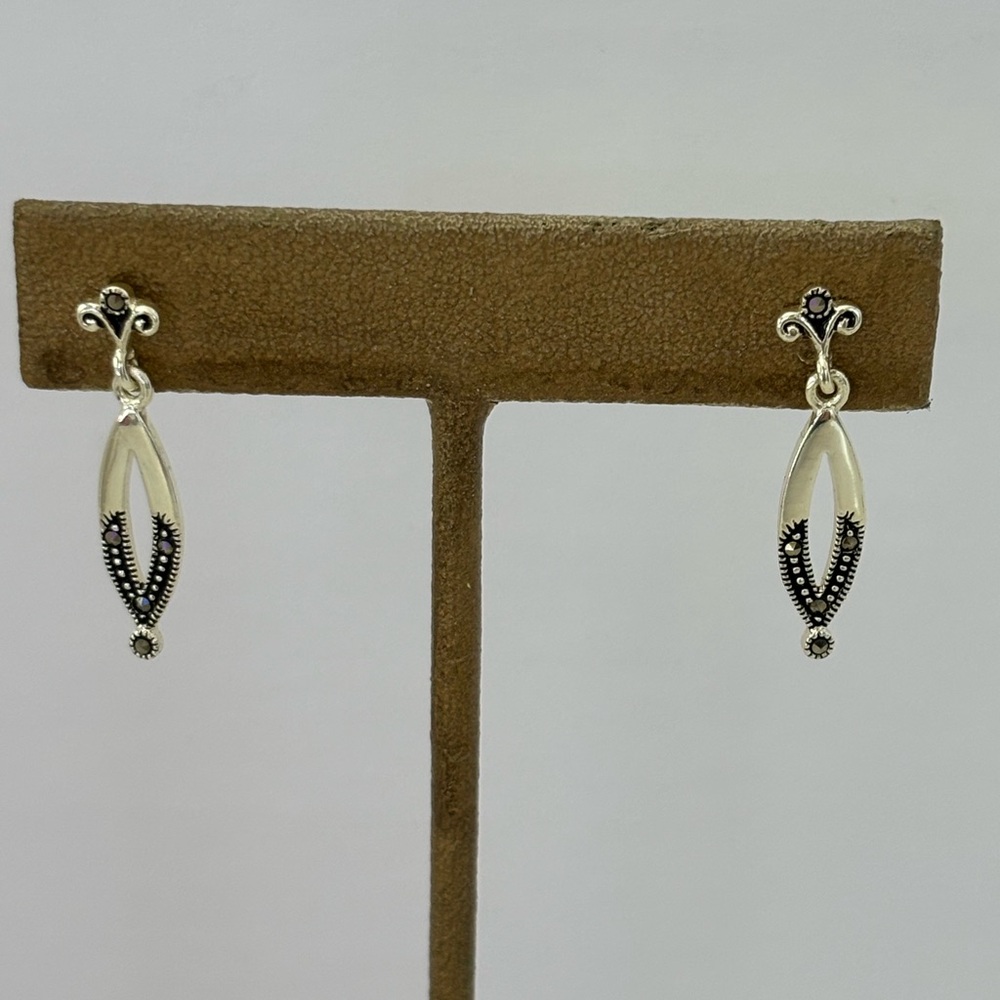 Elegant Silver and Black Drop Earrings